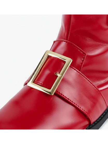 Fur Trim Buckles Bell Decor Santa Boots