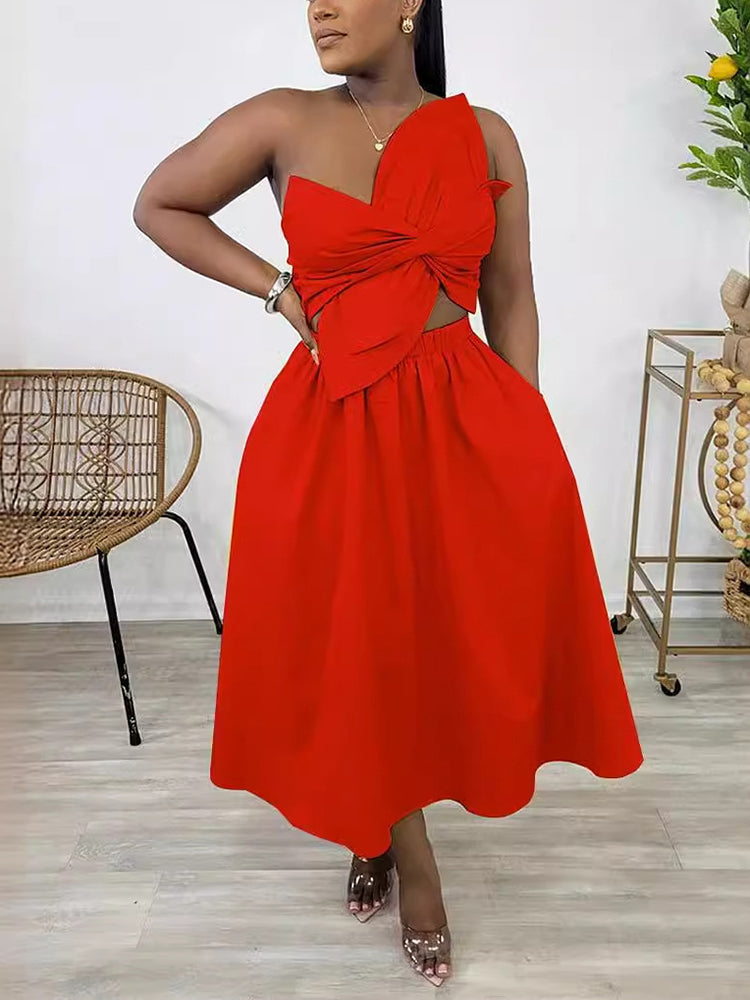 One-Shoulder Ruched Petal Cutout Dress