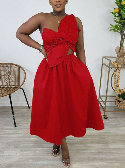 One-Shoulder Ruched Petal Cutout Dress