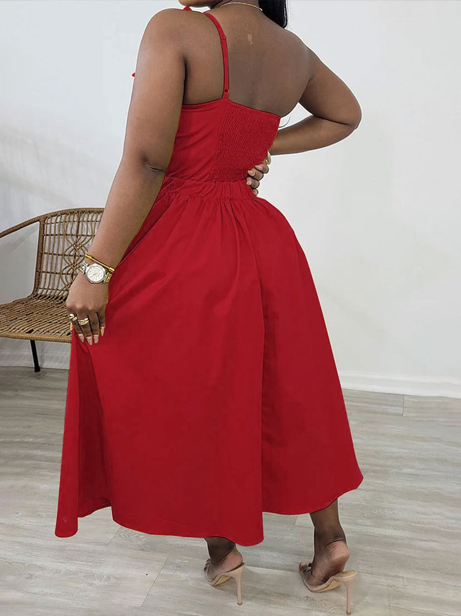 One-Shoulder Ruched Petal Cutout Dress