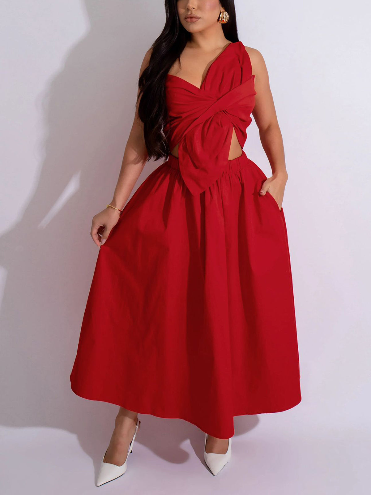 One-Shoulder Ruched Petal Cutout Dress