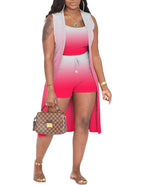 Three Piece Ribbed Sleeveless Cardigan & Bodycon Shorts