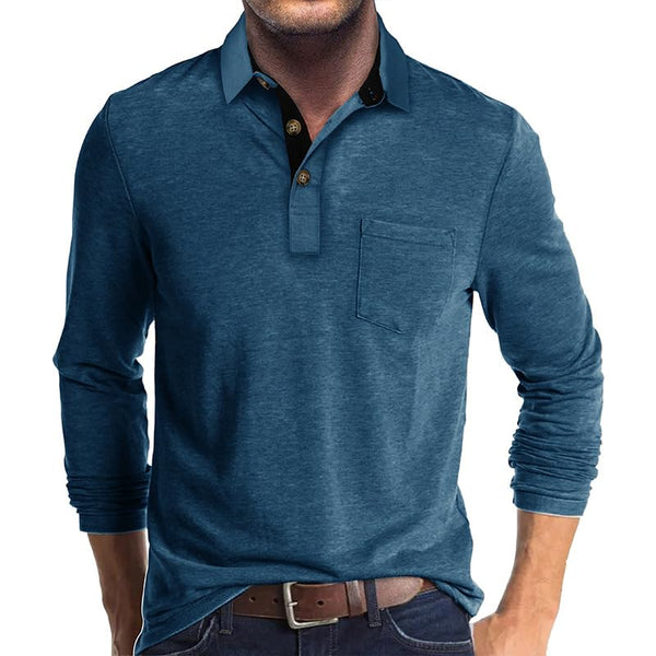 Mens Long Sleeve Solid Color Polo Shirts