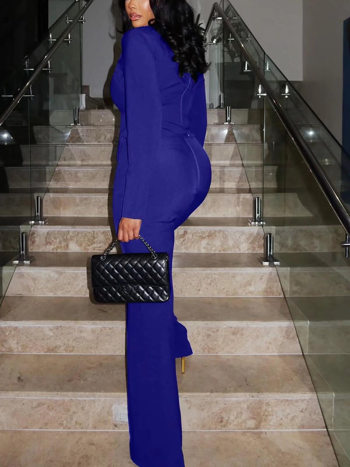 Two Piece Flare Long Sleeve Top Pants Suit