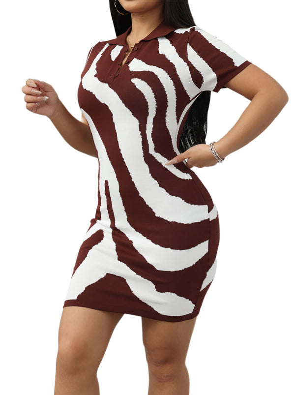 Knit V Neck Zebra Striped Mini Dress