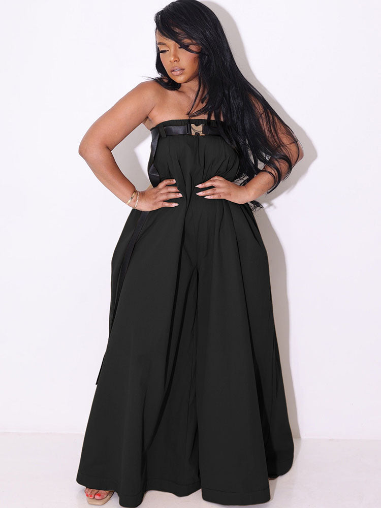 Monos de pierna ancha con cinturón y tubo sin tirantes