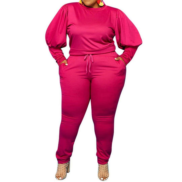 Plus Size Long Sleeve Pullover & Drawstring Pants