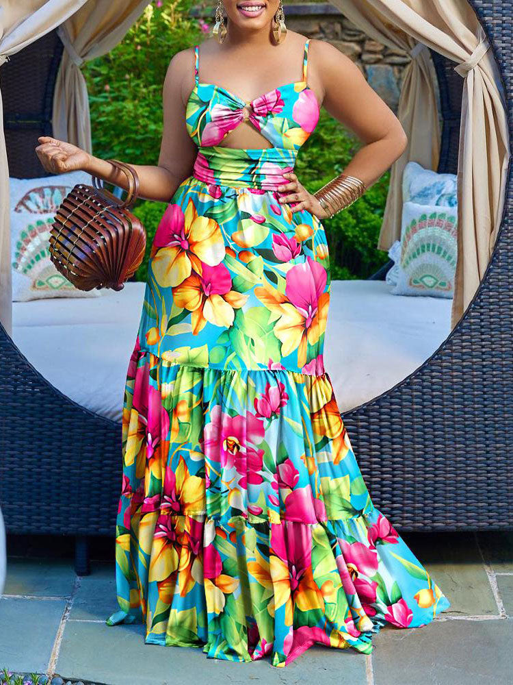 Spaghetti Strap Printed Tie-Dye Maxi Dress