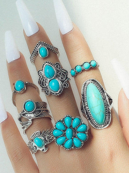 Boho Turquoise 8-Piece Ring Set
