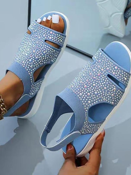 Rhinestone Knit Flat Sandals