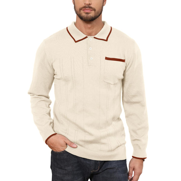 Mens Ribbed Knit Button Polo Shirts