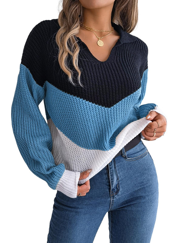 Ribbed Knit Long Sleeve Striped Sweaters