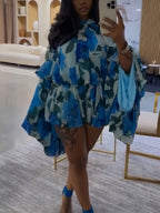 Floral Ruffle Sleeve Top Shorts Set