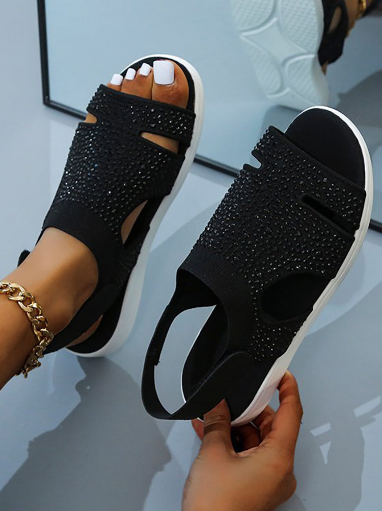 Rhinestone Knit Flat Sandals