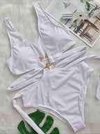 Sleeveless Backless Leaf Print Swimsuit