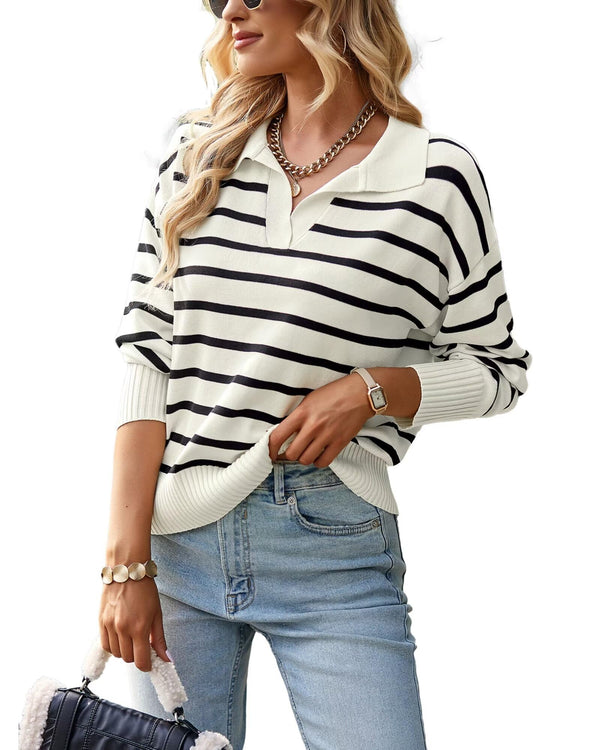 Long Sleeve Knit Striped Sweater Pullover