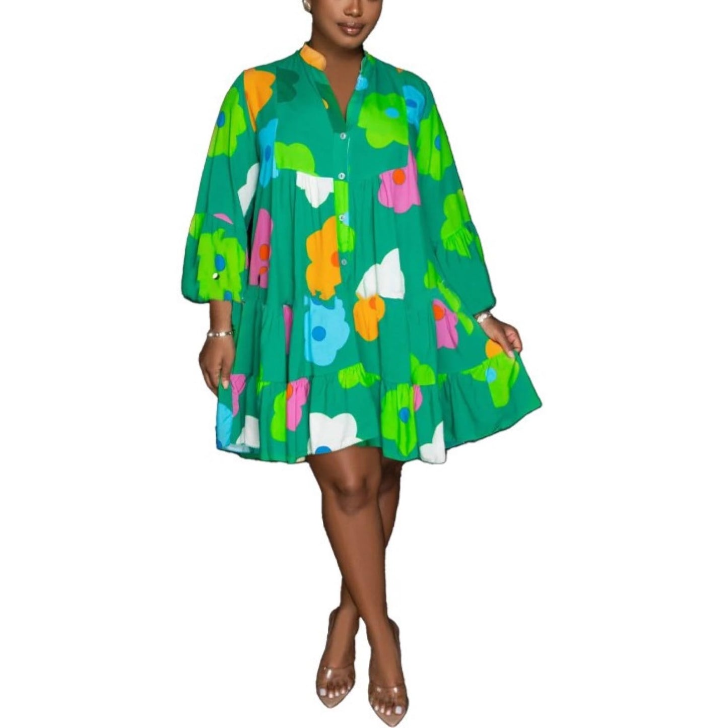 Long Sleeve Floral Print Shirt Dress