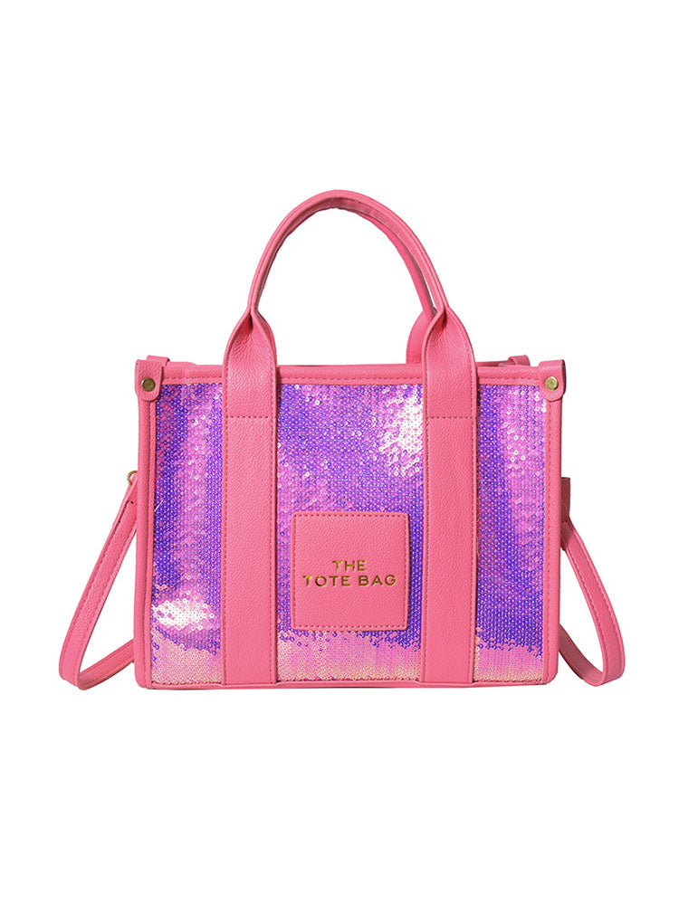Bolso de mano de viaje versátil con lentejuelas con purpurina de PU 