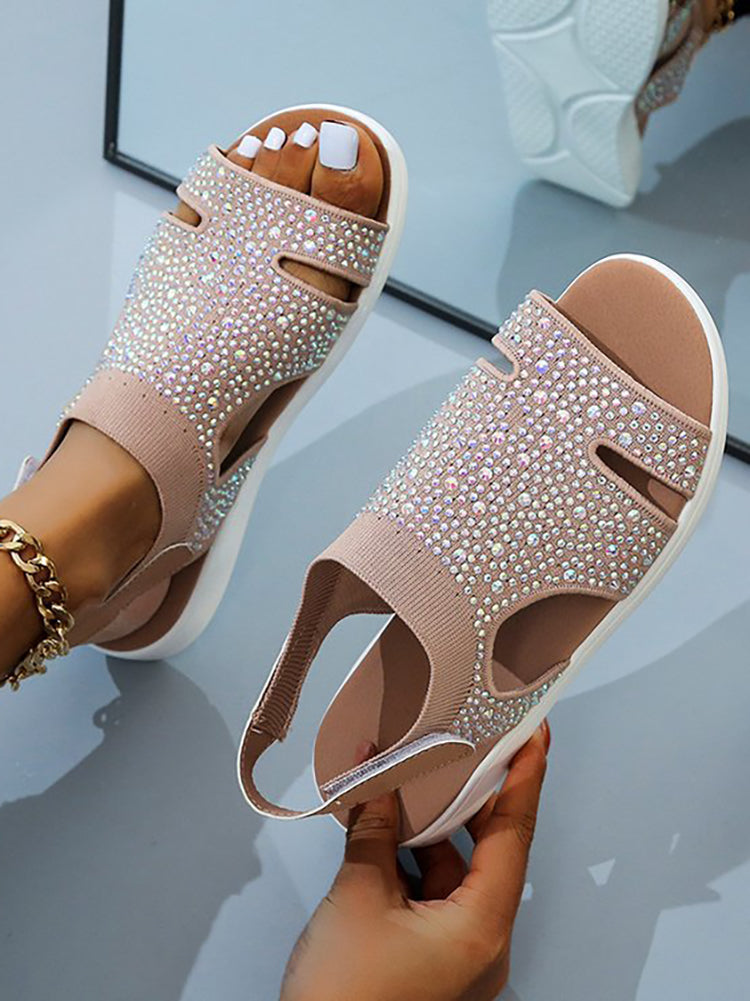 Rhinestone Knit Flat Sandals