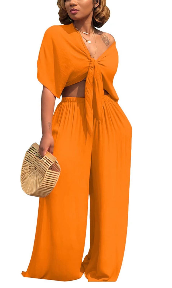 Two Piece Crop Top & Wide Leg Pants