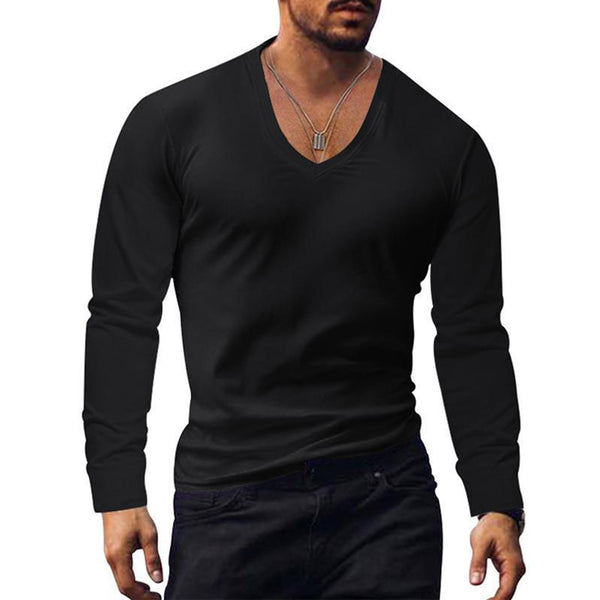 Mens Long Sleeve Solid Color Athletic Workout T-Shirt