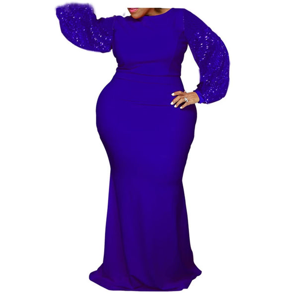 Plus Size Sequin Solid Color Bodycon Maxi Dress