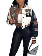 Colorblock Letter Print Baseball Jacket