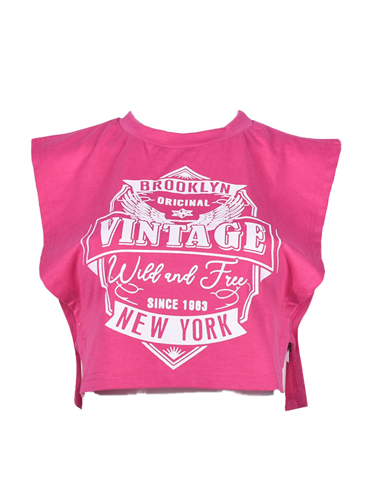 Top corto estampado sin mangas con abertura