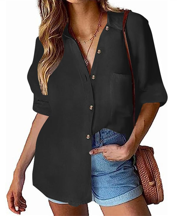 Button Down Long Sleeve Blouses Tops