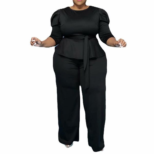 Plus Size Two Piece 3/4 Sleeve Tops & Pants