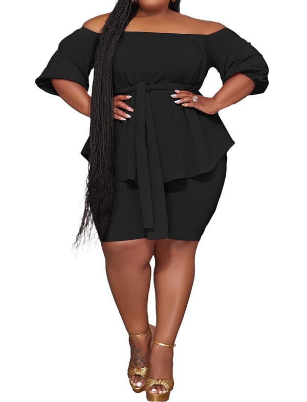 Plus Size Short Sleeve Belted Tops & Pant