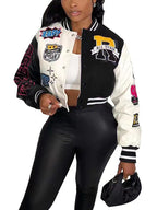 Colorblock Letter Print Baseball Jacket