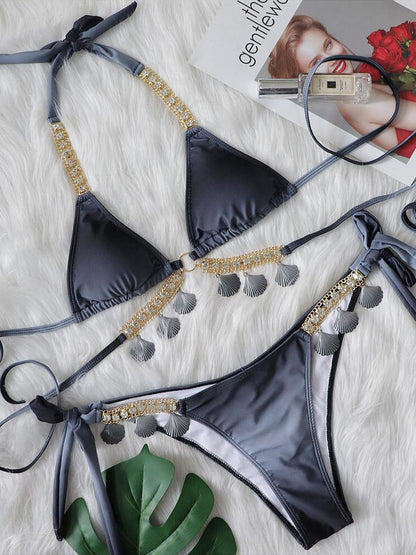 Rhinestone Embellishments Gradient Bikini Set