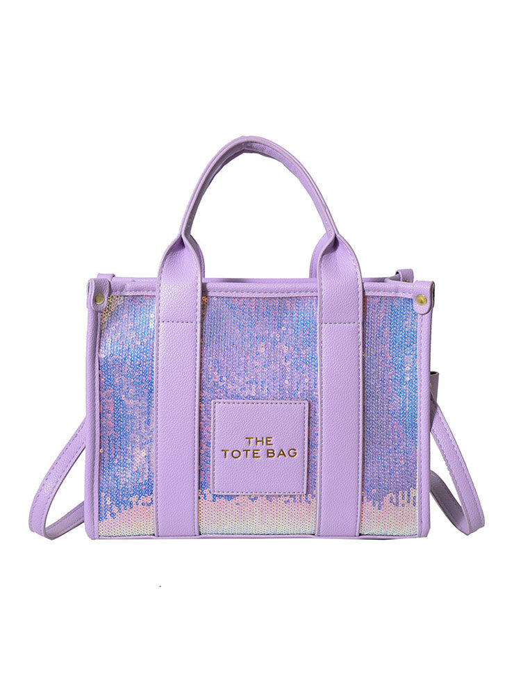 Bolso de mano de viaje versátil con lentejuelas con purpurina de PU 