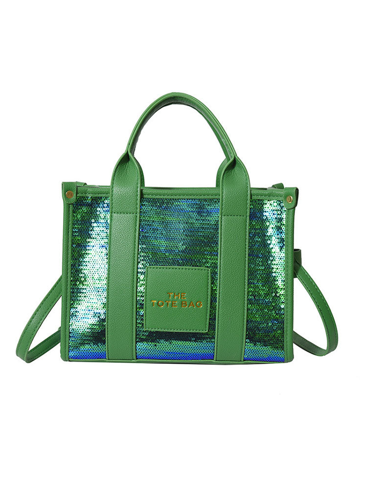 Bolso de mano de viaje versátil con lentejuelas con purpurina de PU 