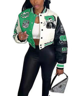 Colorblock Letter Print Baseball Jacket