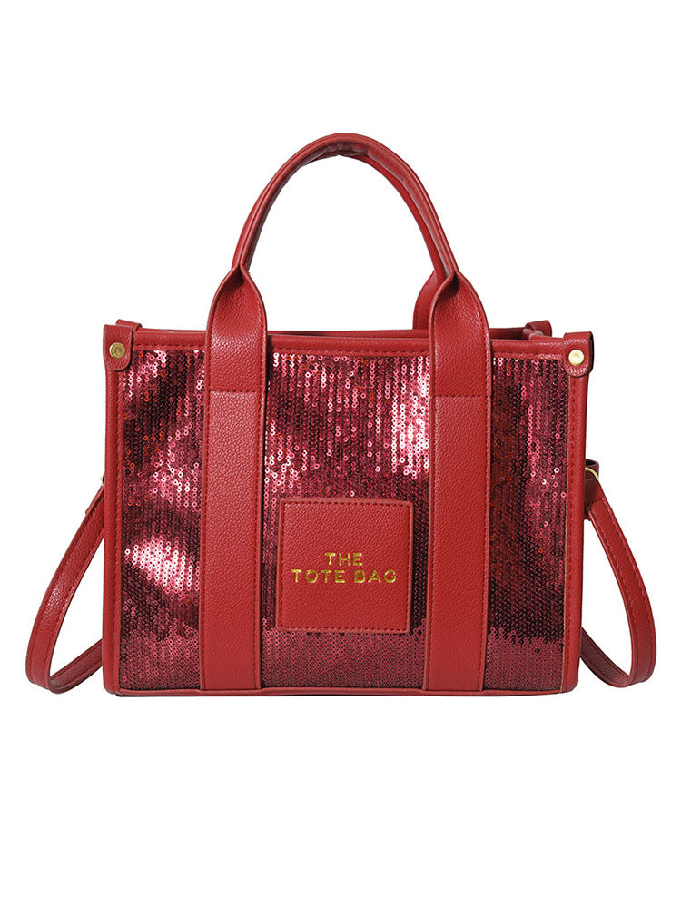 Bolso de mano de viaje versátil con lentejuelas con purpurina de PU 