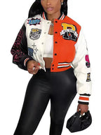 Colorblock Letter Print Baseball Jacket