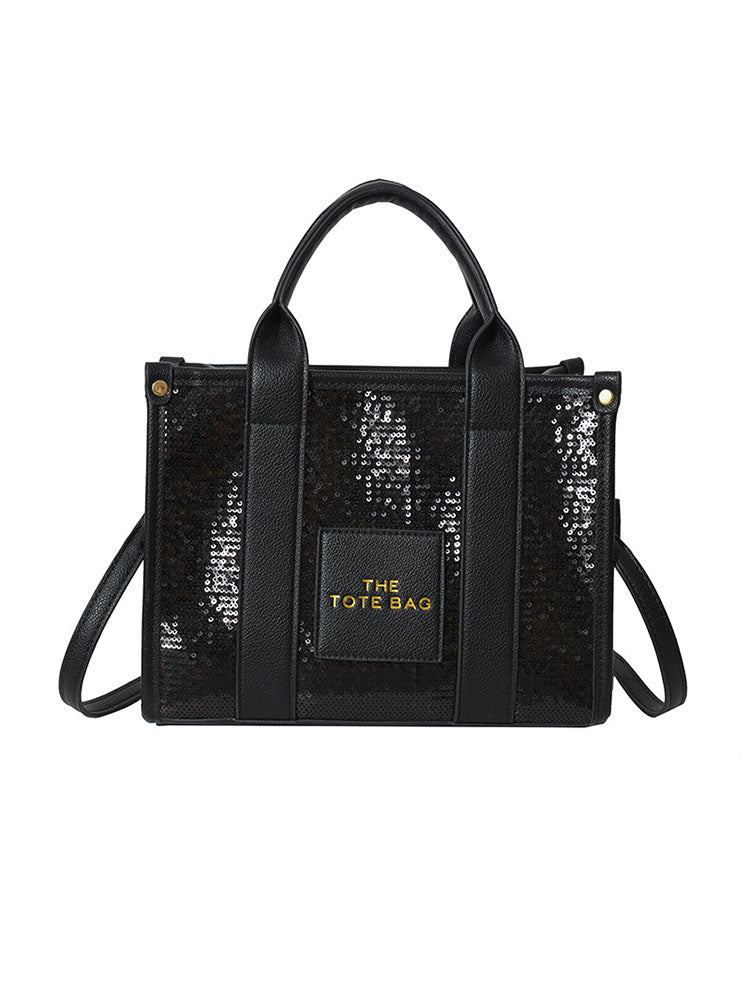 Bolso de mano de viaje versátil con lentejuelas con purpurina de PU 