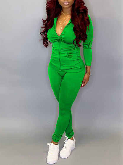 Hooded Zip Jacket Jogger Set