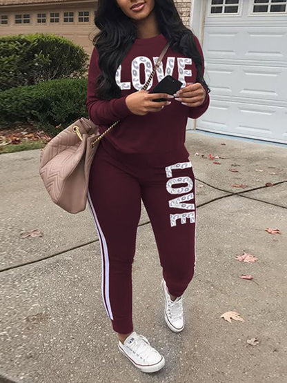 Two-Piece Casual Letter Leopard Print Pants Set