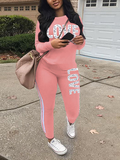 Two-Piece Casual Letter Leopard Print Pants Set