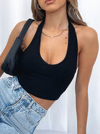 Solid Color Halter Neck Crop Top
