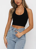 Solid Color Halter Neck Crop Top