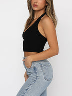 Solid Color Halter Neck Crop Top