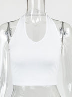 Solid Color Halter Neck Crop Top