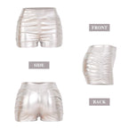 Metallic High Waisted Ruched Shorts