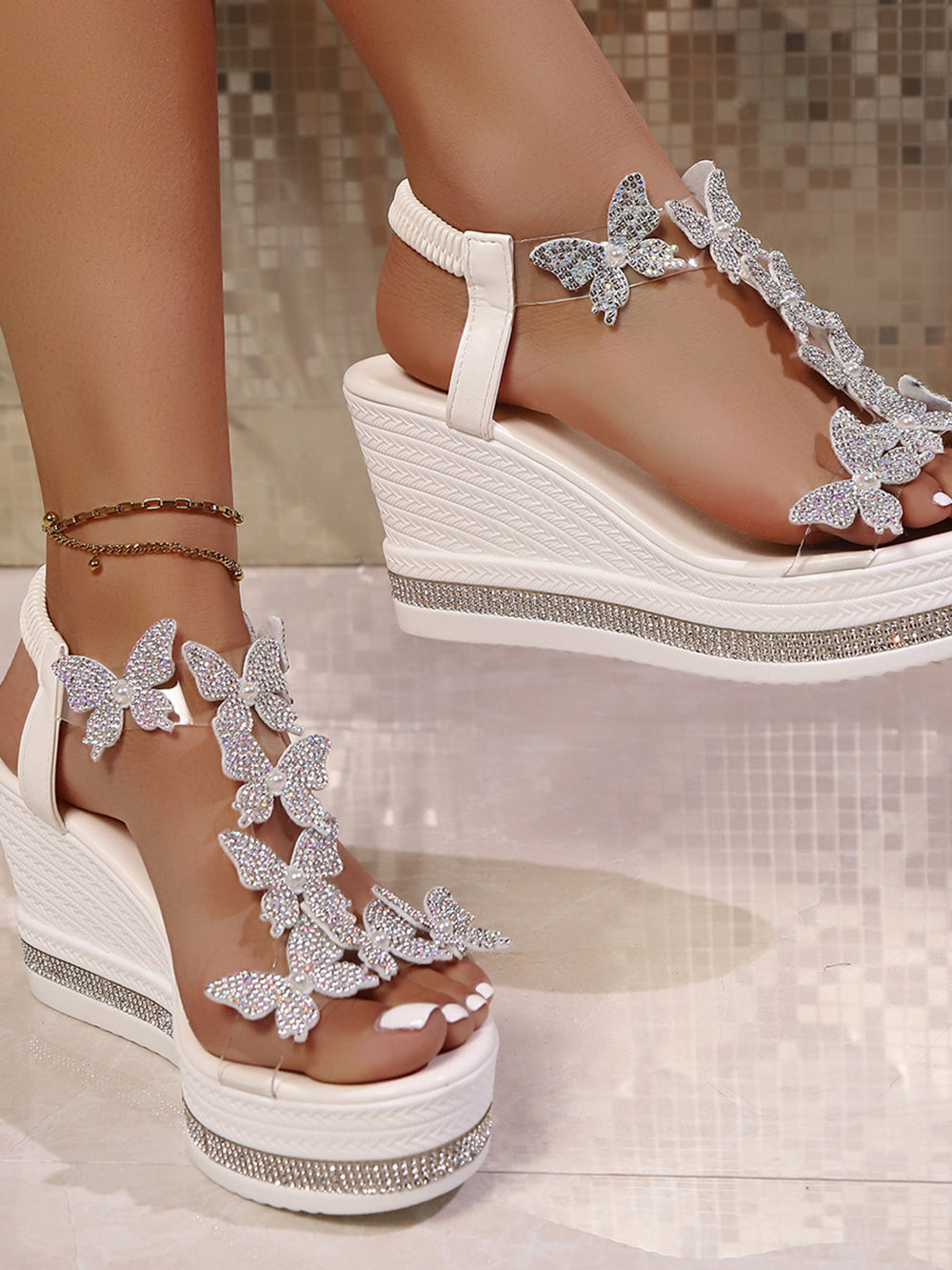 Platform Wedge Rhinestone Flower Beach Sandals
