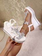 Platform Wedge Rhinestone Flower Beach Sandals