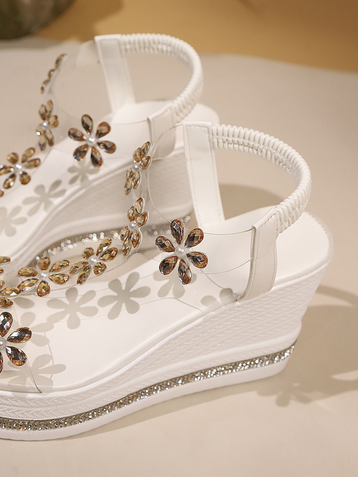 Platform Wedge Rhinestone Flower Beach Sandals